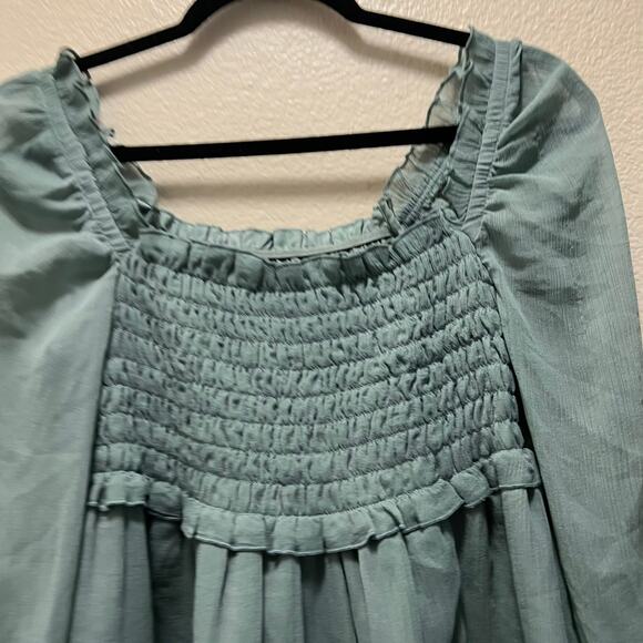 Asos Teal Shirred Skater Dress Long Sleeve Babydoll Mini Dress Smocked Size 6 - Picture 4 of 8
